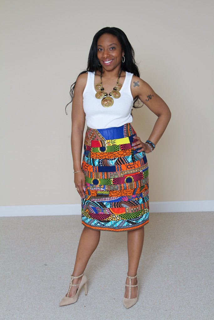 Layered patchwork pencil skirt