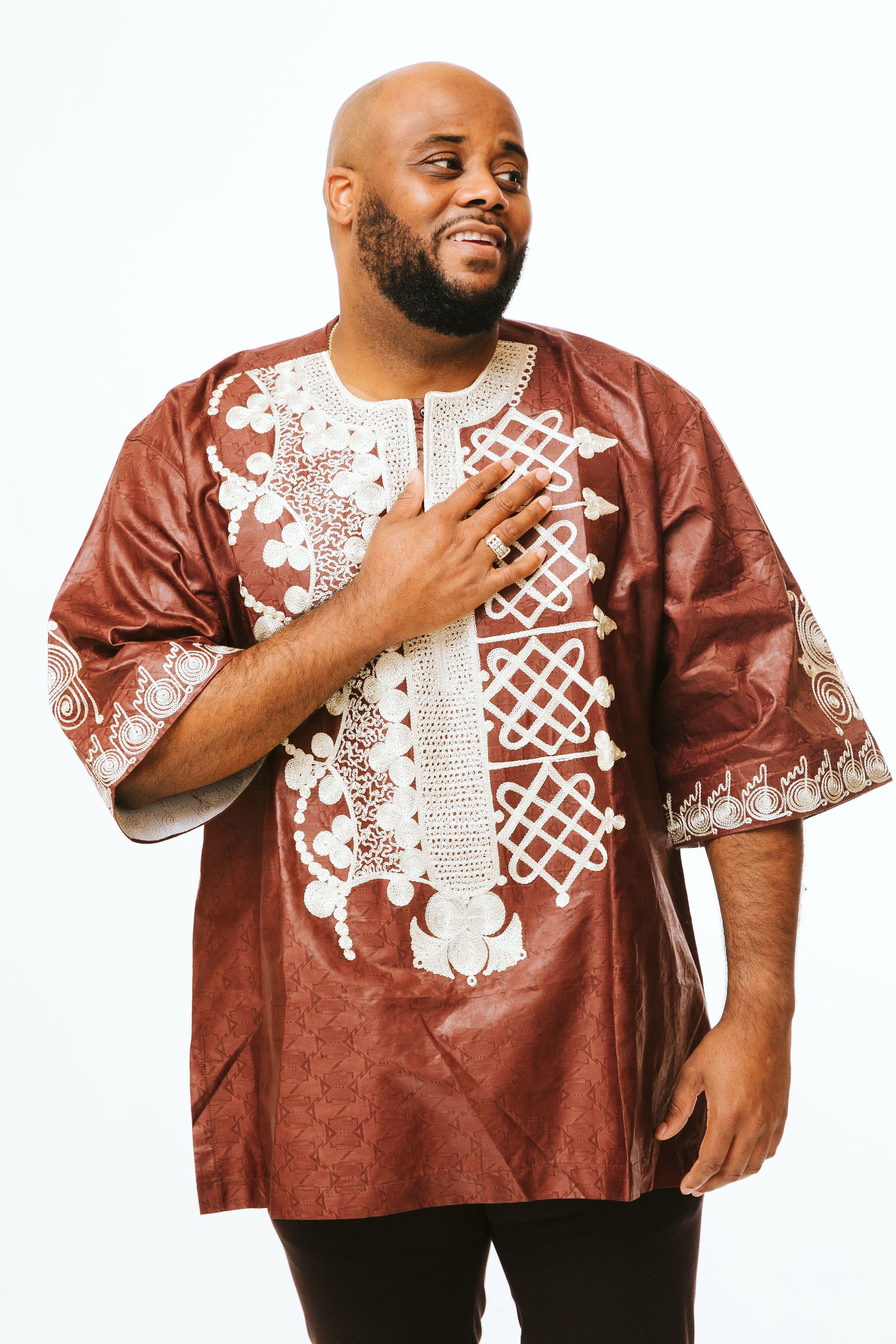 Brown Cotton Brocade Shirt