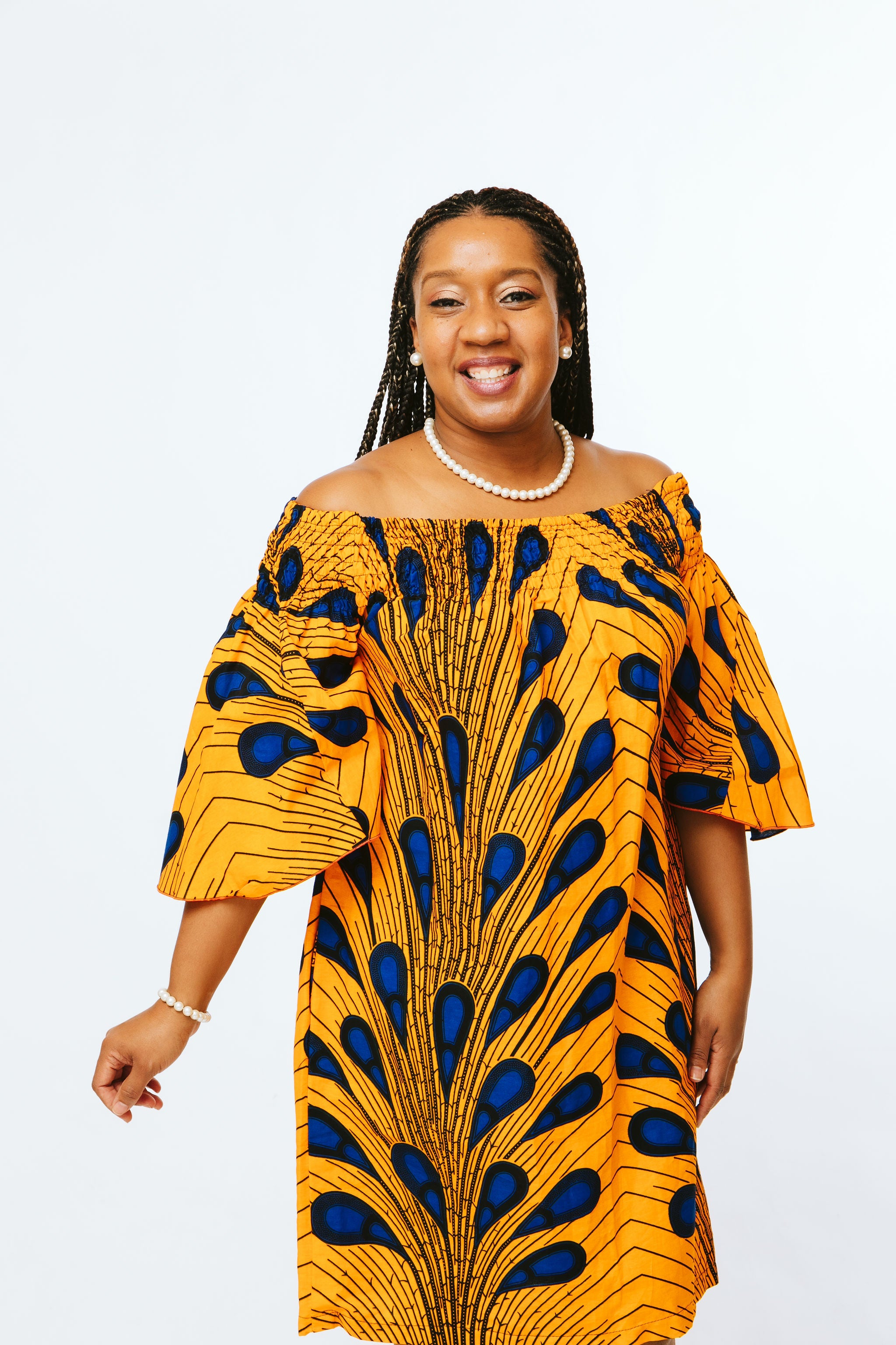 Gold & Blue Peacock Print Dress - Ashley VILLAGE BOUTIQUE: Designer African Clothing Gold & Blue Peacock Print Dress - Ashley VILLAGE BOUTIQUE: Designer African Clothing