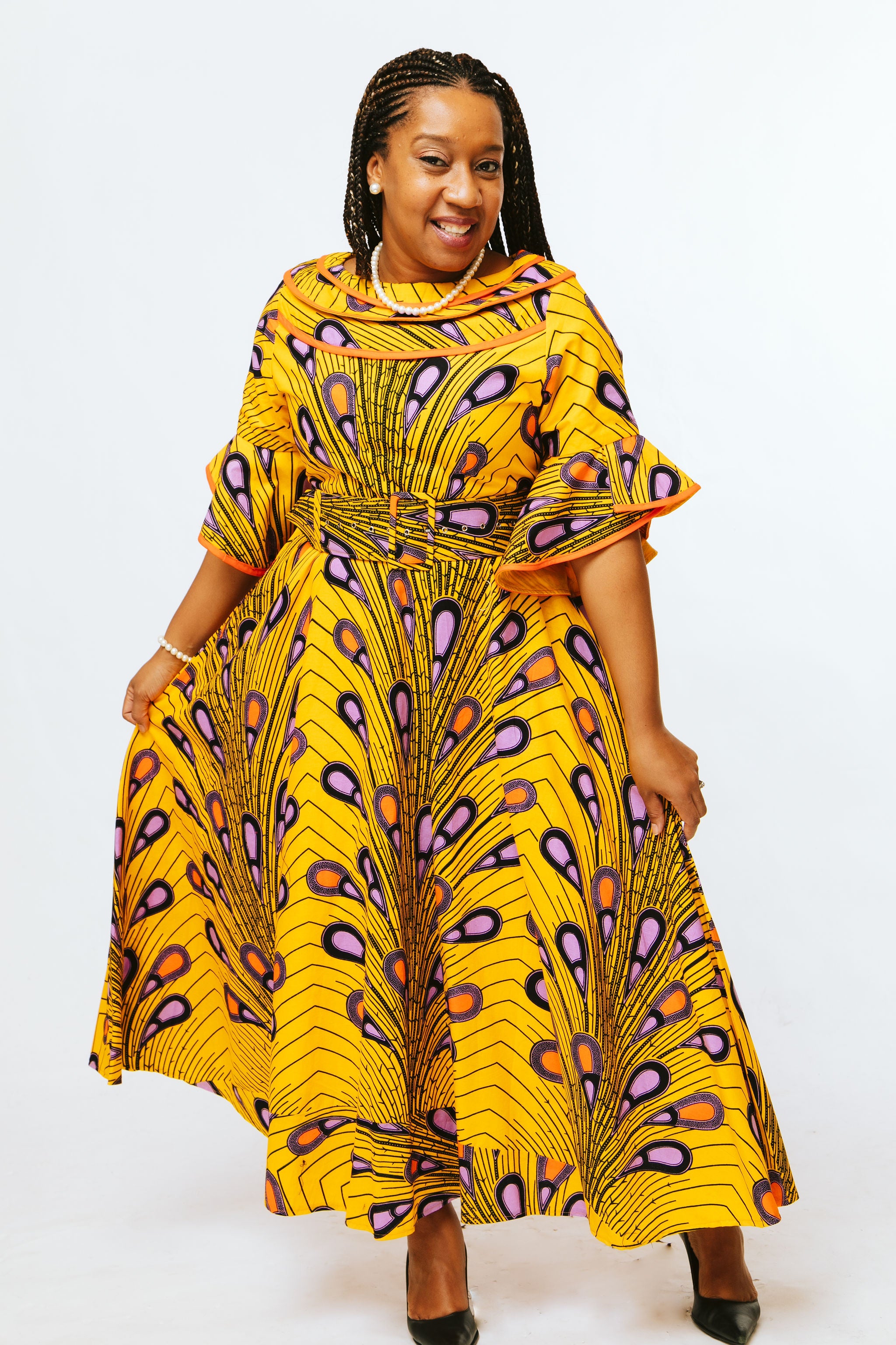 Yellow Peacock Print Dress - Kim